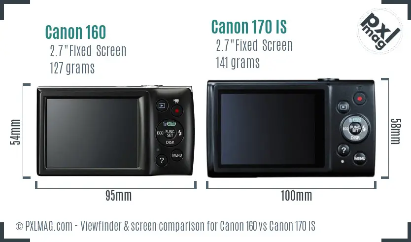 Canon 160 vs Canon 170 IS Screen and Viewfinder comparison