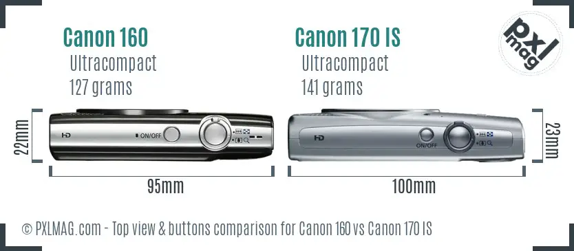 Canon 160 vs Canon 170 IS top view buttons comparison