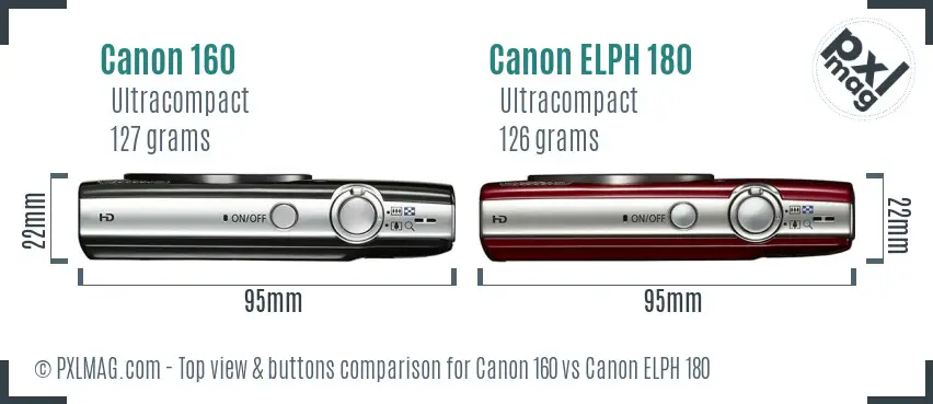 Canon 160 vs Canon ELPH 180 top view buttons comparison