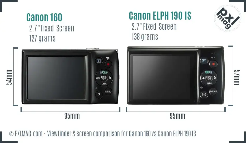 Canon 160 vs Canon ELPH 190 IS Screen and Viewfinder comparison