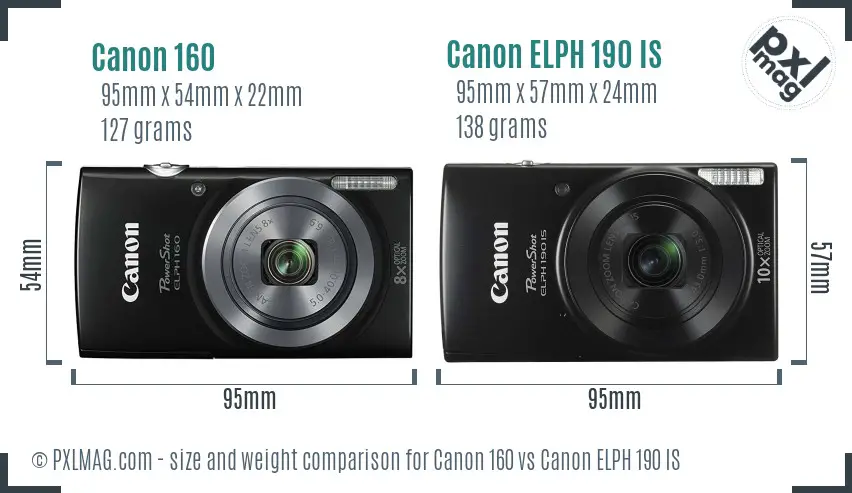 Canon 160 vs Canon ELPH 190 IS size comparison