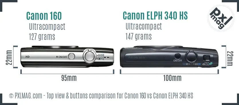 Canon 160 vs Canon ELPH 340 HS top view buttons comparison