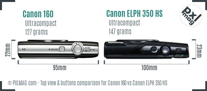 Canon 160 vs Canon ELPH 350 HS top view buttons comparison