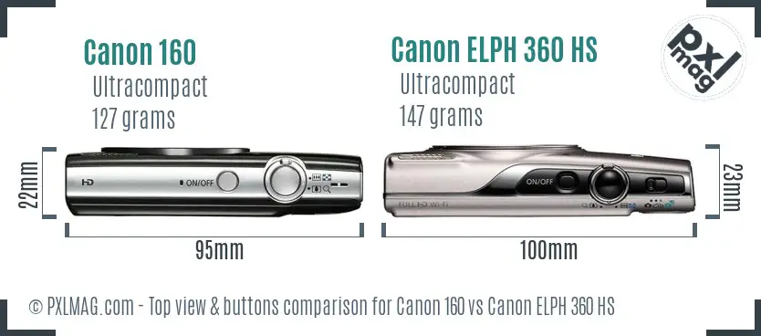 Canon 160 vs Canon ELPH 360 HS top view buttons comparison