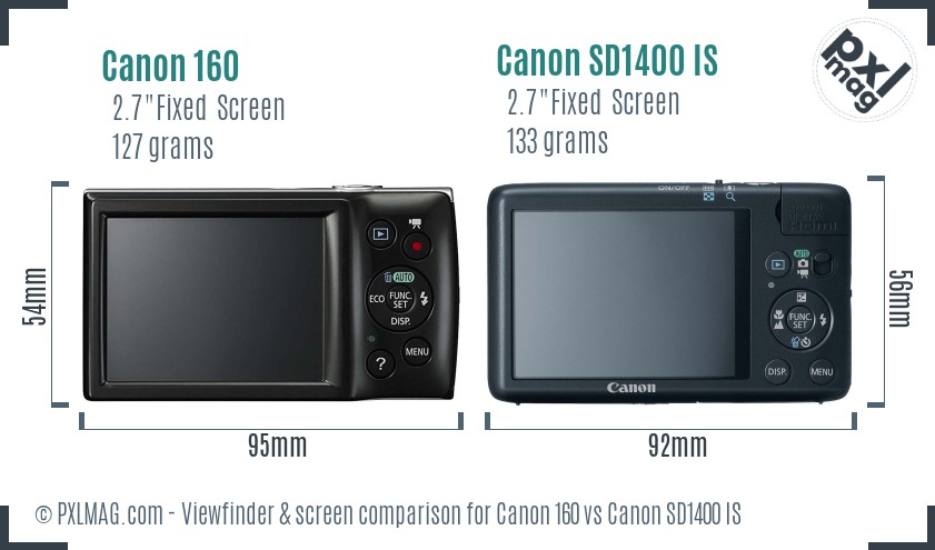 Canon 160 vs Canon SD1400 IS Screen and Viewfinder comparison