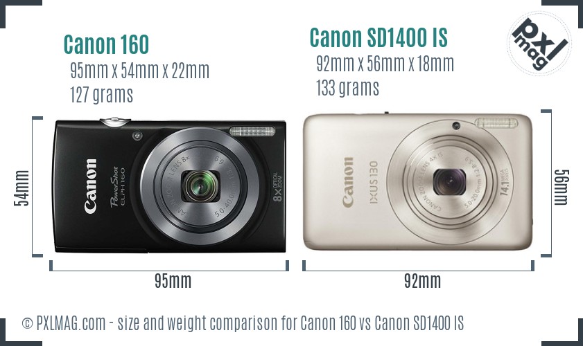 Canon 160 vs Canon SD1400 IS size comparison