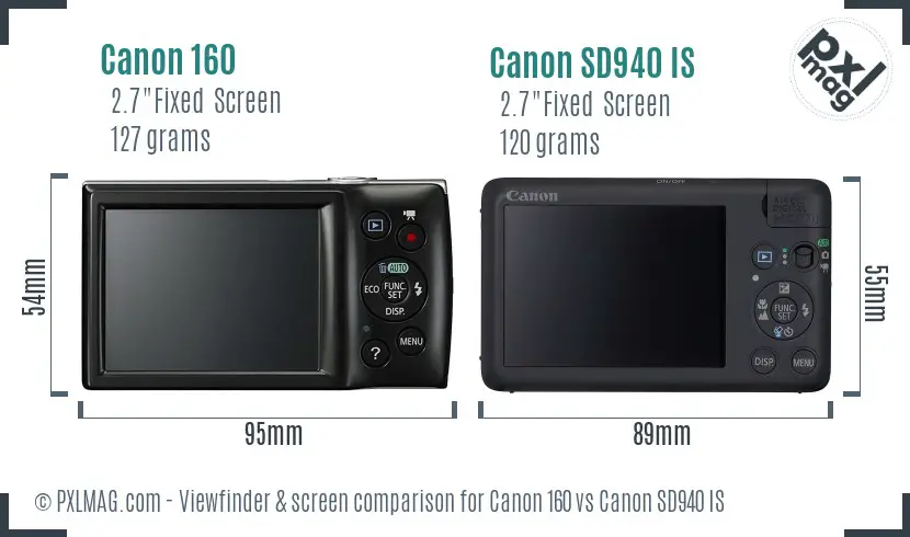 Canon 160 vs Canon SD940 IS Screen and Viewfinder comparison