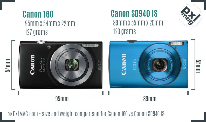 Canon 160 vs Canon SD940 IS size comparison