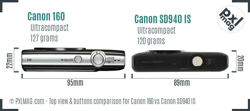 Canon 160 vs Canon SD940 IS top view buttons comparison