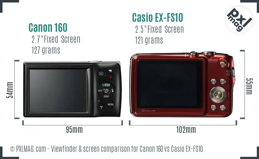 Canon 160 vs Casio EX-FS10 Screen and Viewfinder comparison
