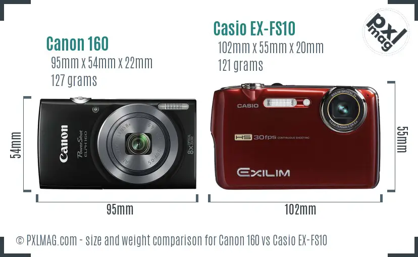Canon 160 vs Casio EX-FS10 size comparison