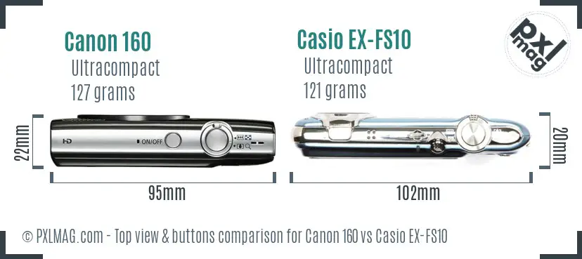 Canon 160 vs Casio EX-FS10 top view buttons comparison