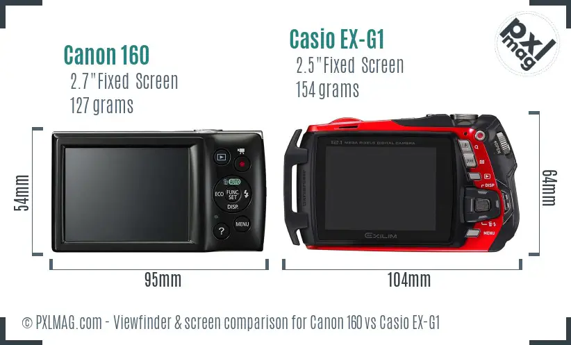 Canon 160 vs Casio EX-G1 Screen and Viewfinder comparison