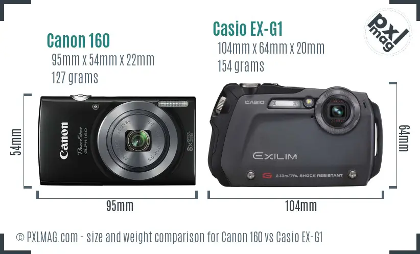 Canon 160 vs Casio EX-G1 size comparison