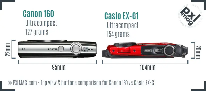 Canon 160 vs Casio EX-G1 top view buttons comparison