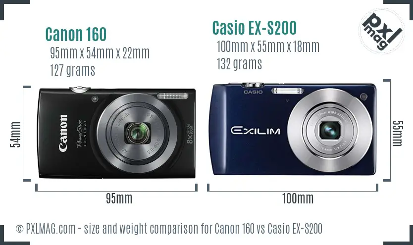 Canon 160 vs Casio EX-S200 size comparison Canon 160 vs Casio EX-S200 size comparison