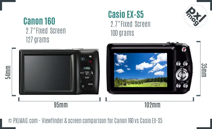 Canon 160 vs Casio EX-S5 Screen and Viewfinder comparison Canon 160 vs Casio EX-S5 Screen and Viewfinder comparison