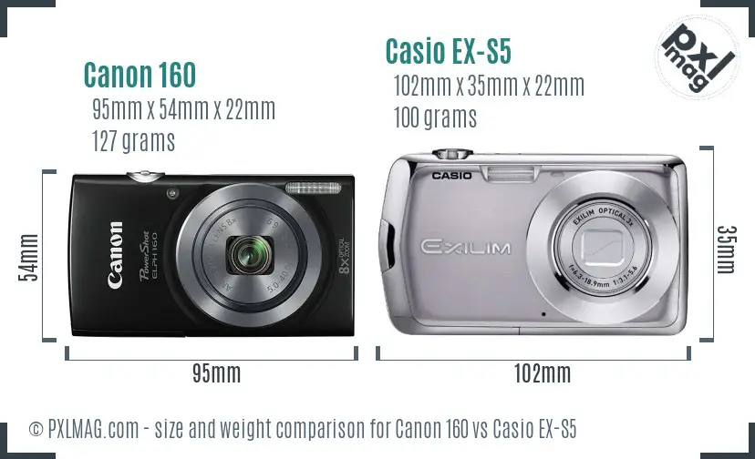 Canon 160 vs Casio EX-S5 size comparison Canon 160 vs Casio EX-S5 size comparison