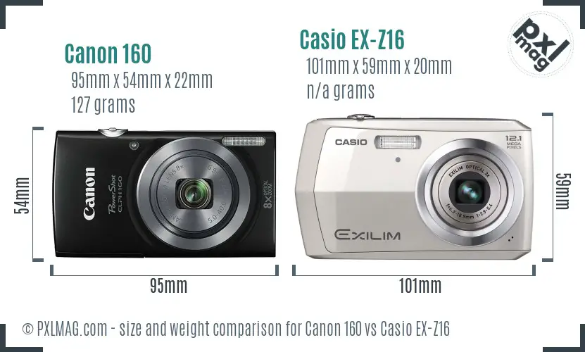 Canon 160 vs Casio EX-Z16 size comparison