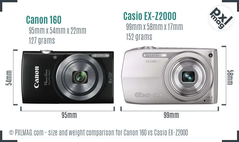 Canon 160 vs Casio EX-Z2000 size comparison