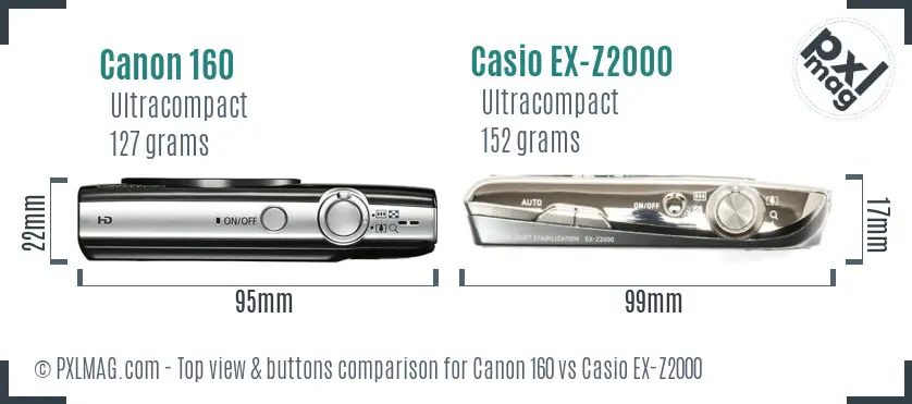 Canon 160 vs Casio EX-Z2000 top view buttons comparison