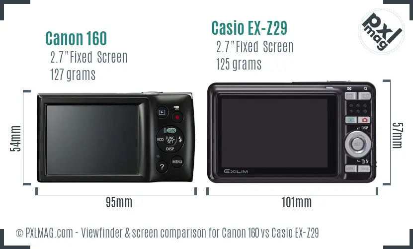 Canon 160 vs Casio EX-Z29 Screen and Viewfinder comparison
