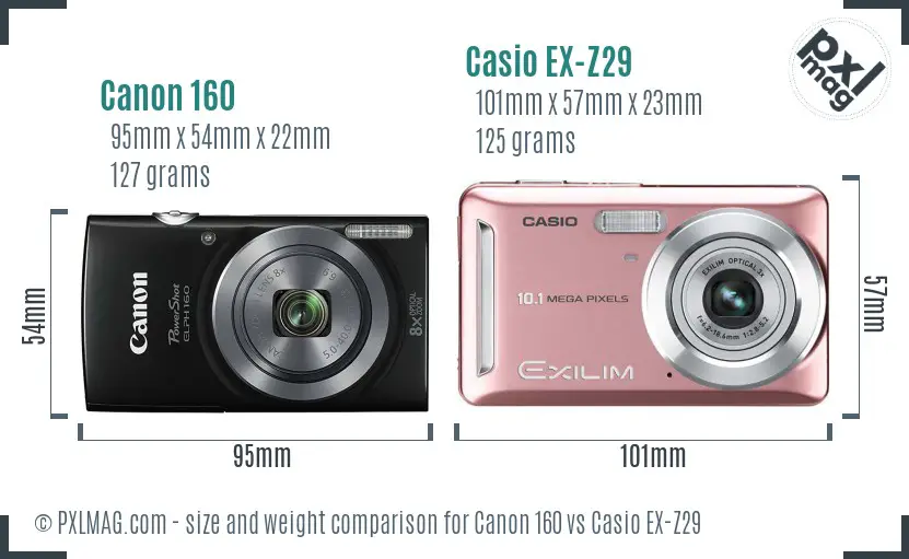 Canon 160 vs Casio EX-Z29 size comparison