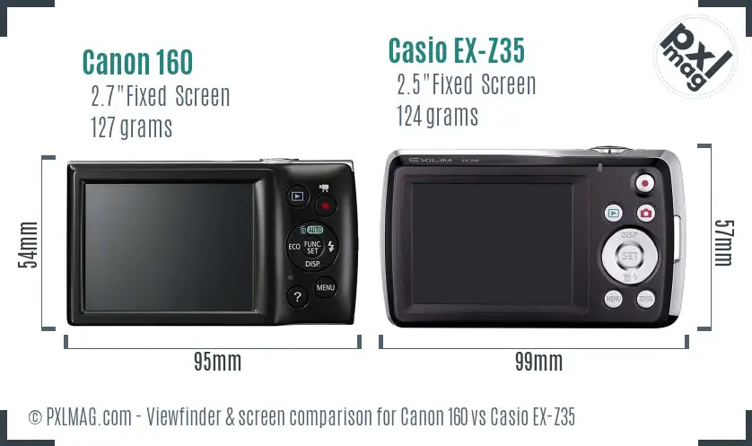 Canon 160 vs Casio EX-Z35 Screen and Viewfinder comparison