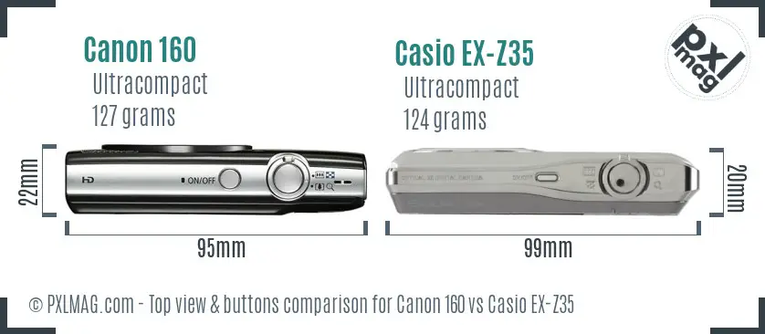 Canon 160 vs Casio EX-Z35 top view buttons comparison