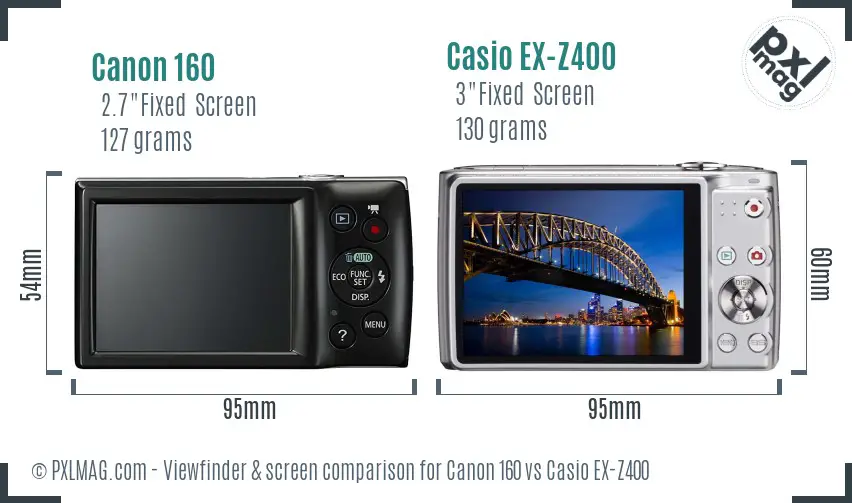 Canon 160 vs Casio EX-Z400 Screen and Viewfinder comparison