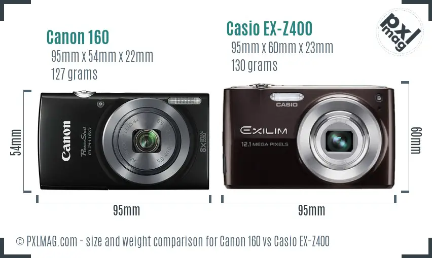 Canon 160 vs Casio EX-Z400 size comparison