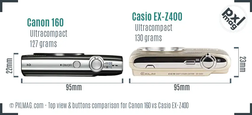 Canon 160 vs Casio EX-Z400 top view buttons comparison