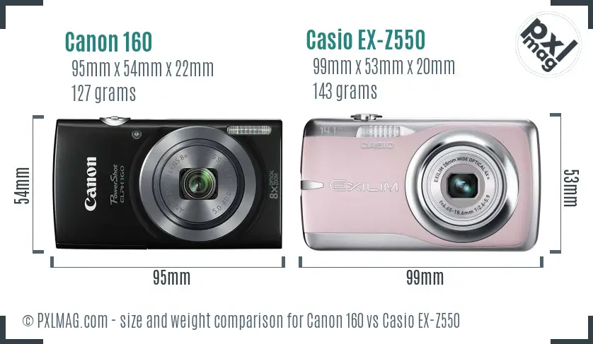 Canon 160 vs Casio EX-Z550 size comparison