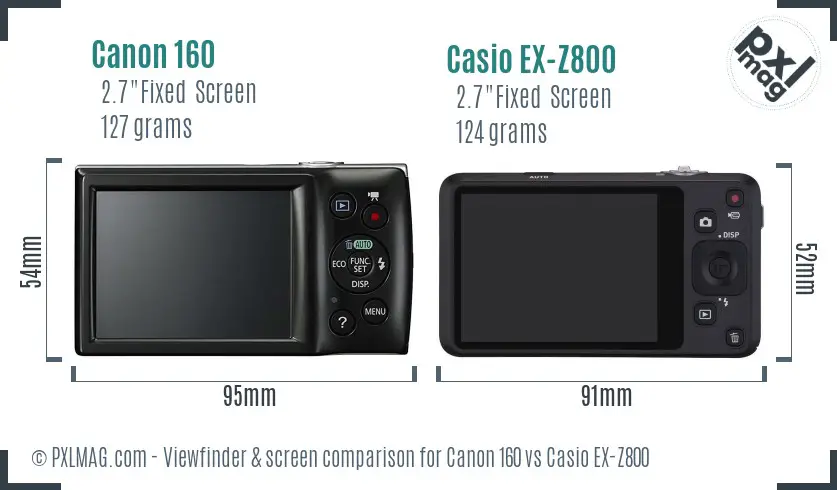 Canon 160 vs Casio EX-Z800 Screen and Viewfinder comparison