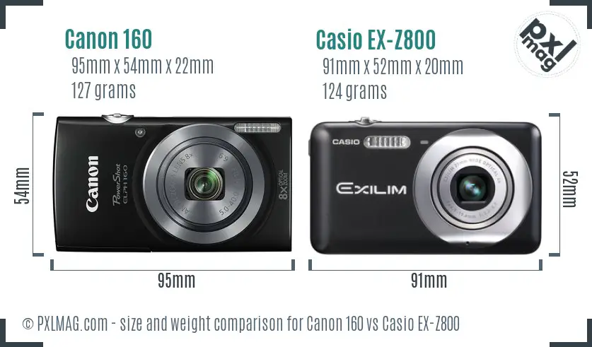 Canon 160 vs Casio EX-Z800 size comparison