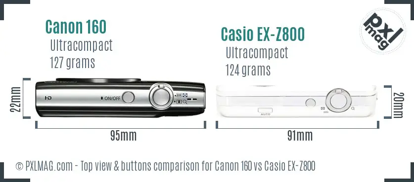 Canon 160 vs Casio EX-Z800 top view buttons comparison