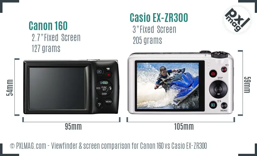 Canon 160 vs Casio EX-ZR300 Screen and Viewfinder comparison