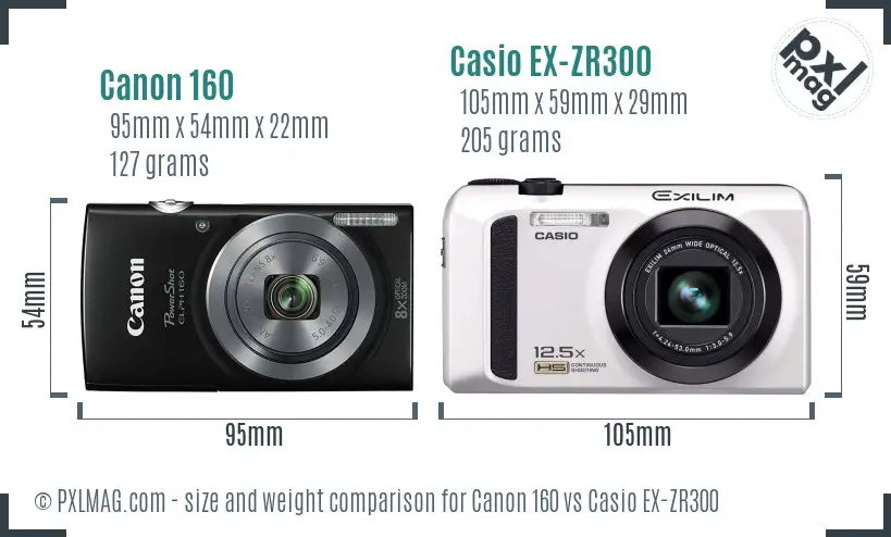 Canon 160 vs Casio EX-ZR300 size comparison