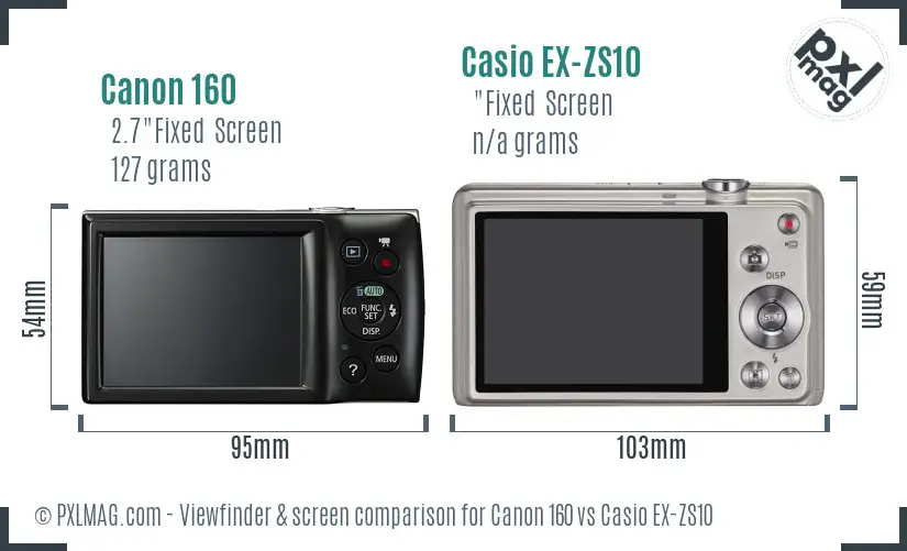 Canon 160 vs Casio EX-ZS10 Screen and Viewfinder comparison Canon 160 vs Casio EX-ZS10 Screen and Viewfinder comparison