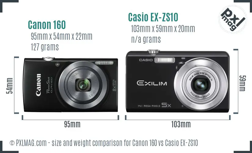 Canon 160 vs Casio EX-ZS10 size comparison Canon 160 vs Casio EX-ZS10 size comparison