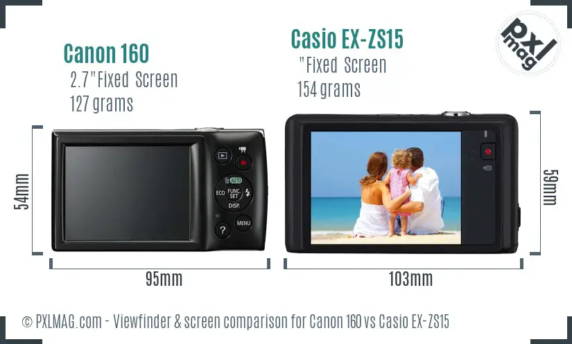 Canon 160 vs Casio EX-ZS15 Screen and Viewfinder comparison