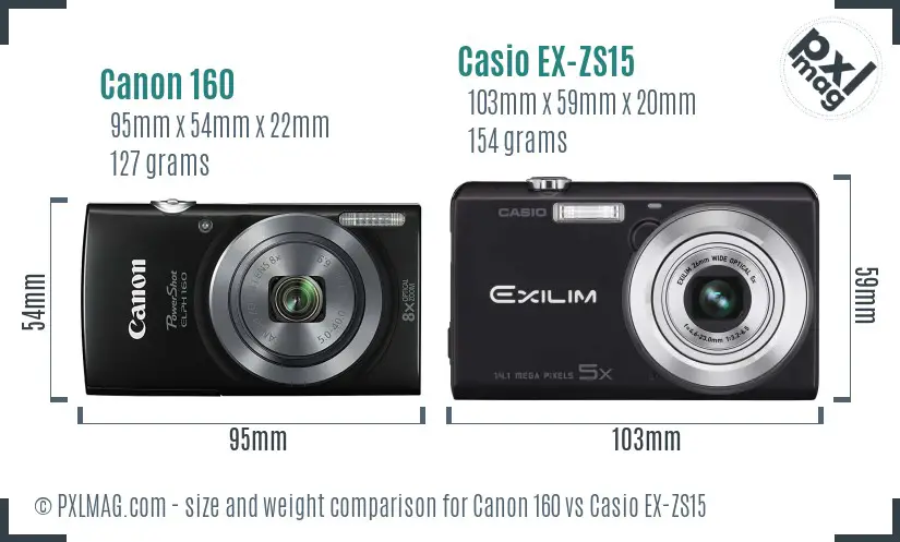 Canon 160 vs Casio EX-ZS15 size comparison