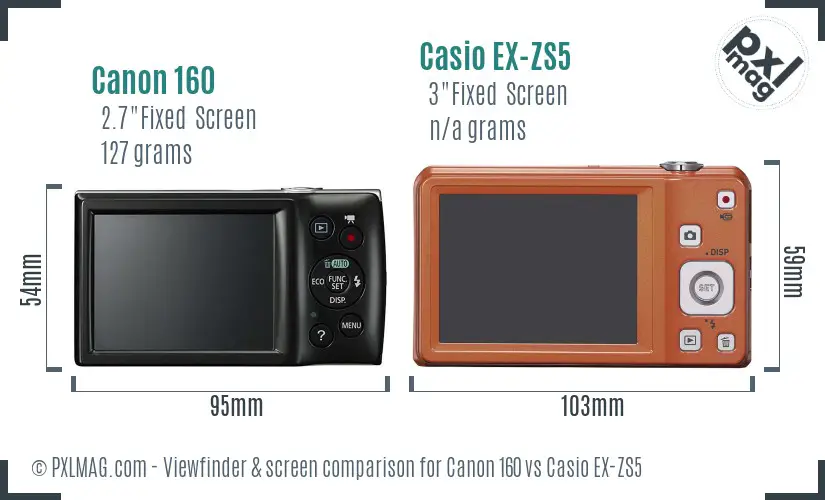 Canon 160 vs Casio EX-ZS5 Screen and Viewfinder comparison Canon 160 vs Casio EX-ZS5 Screen and Viewfinder comparison