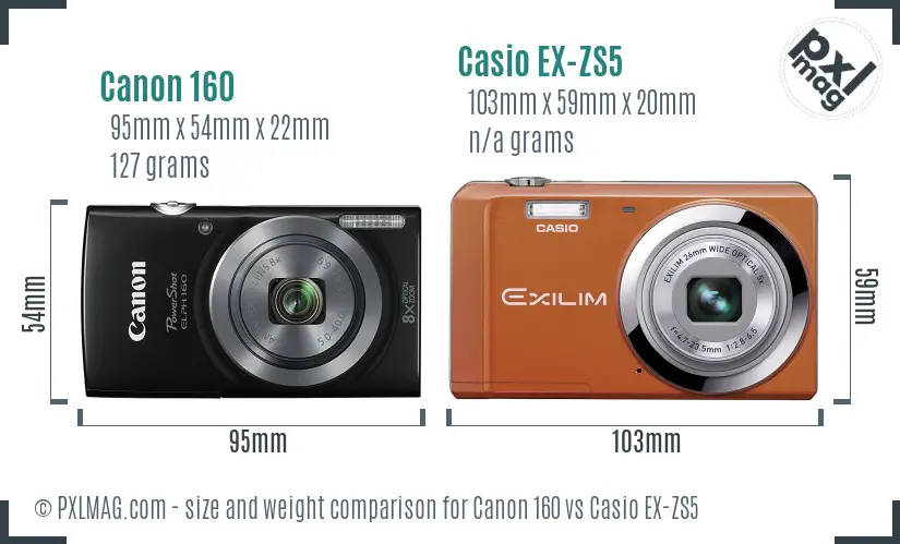 Canon 160 vs Casio EX-ZS5 size comparison Canon 160 vs Casio EX-ZS5 size comparison