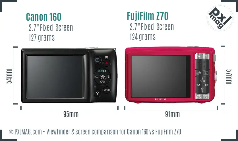 Canon 160 vs FujiFilm Z70 Screen and Viewfinder comparison