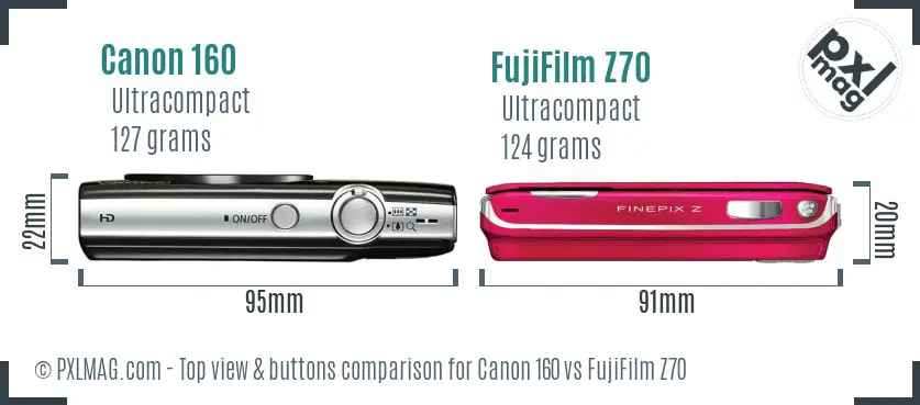 Canon 160 vs FujiFilm Z70 top view buttons comparison