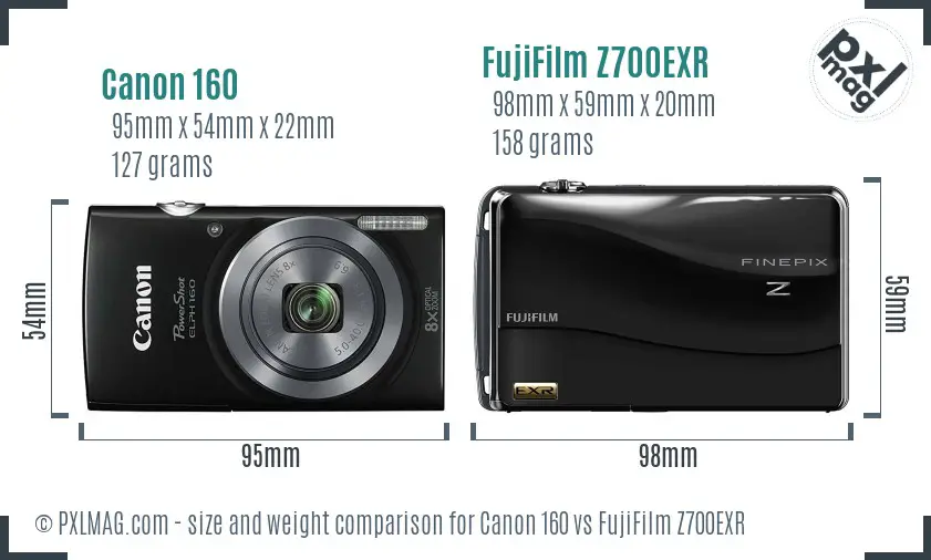 Canon 160 vs FujiFilm Z700EXR size comparison