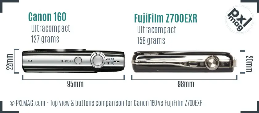 Canon 160 vs FujiFilm Z700EXR top view buttons comparison