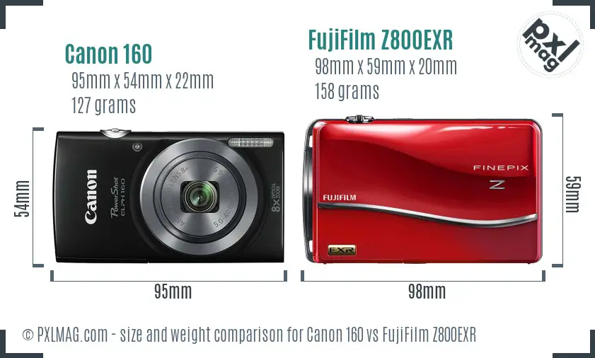Canon 160 vs FujiFilm Z800EXR size comparison