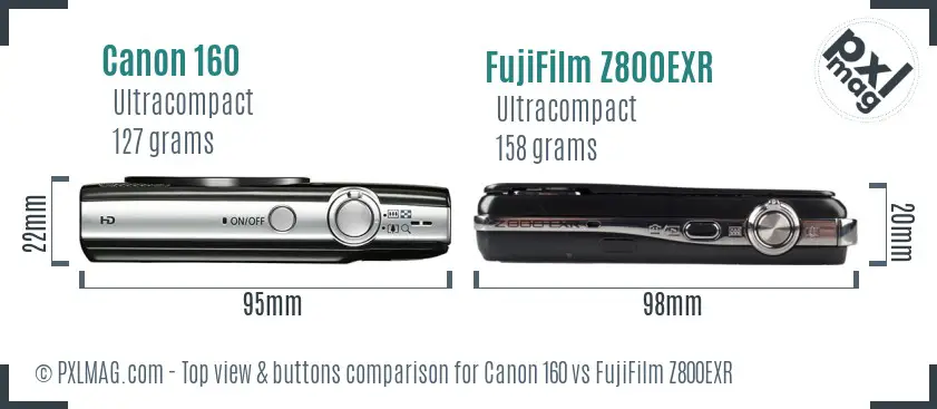 Canon 160 vs FujiFilm Z800EXR top view buttons comparison